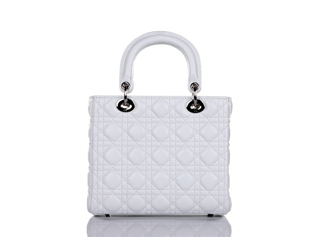 lady dior lambskin leather bag 6322 white with silver hardware